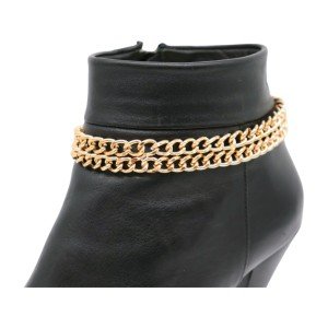 Gold Metal Double Strand Boot Bracelet Anklet