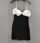 AQUA Black/White Velvet Bow Mini Dress