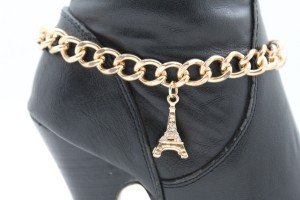 Gold Chain Boot Bracelet with Eiffel Tower Charm