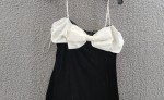 AQUA Black/White Velvet Bow Mini Dress