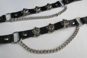 Black Faux Leather Boot Bracelets with Rose Accents