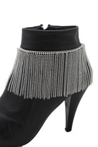 Silver Metal Chain Boot Bracelets with Tassels
