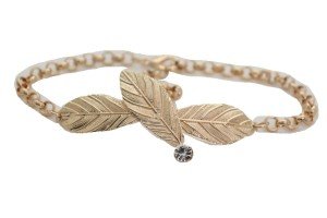 Gold Boot Chain Bracelet with Leaf Charm