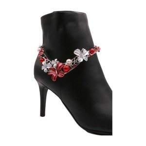 Silver Chain Boot Bracelet with Red Butterfly Charm