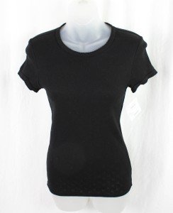 Black Scalloped Edge Cap Sleeve T-Shirt - Small