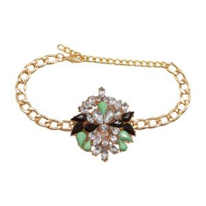 Gold Metal Chain Boot Bracelet with Flower Charm