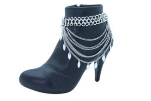 Silver Chain Boot Bracelet with Leaf Charm