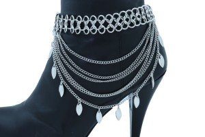 Silver Chain Boot Bracelet with Leaf Charm