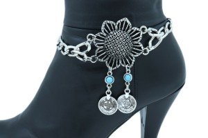 Silver Chain Boot Bracelet with Flower Charm