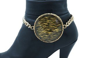 Gold Chain Boot Bracelet with Zebra Print Charm