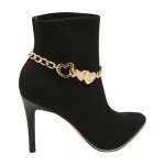 Gold Chain Links Boot Bracelet with Heart Charm