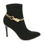 Gold Chain Links Boot Bracelet with Heart Charm