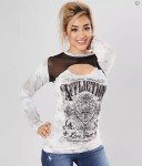 Vintage Ink Ice Washed Long Sleeve T-Shirt for Women