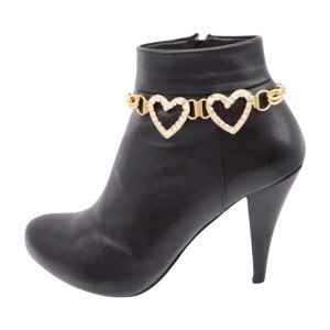 Gold Boot Chain Bracelet with Heart Charms