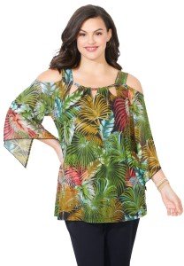 Catherines Plus Size Cold Shoulder Mesh Top