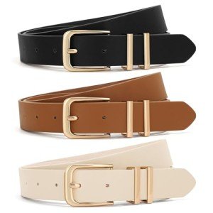 3 Pack Women's Leather Belts with Gold Buckle