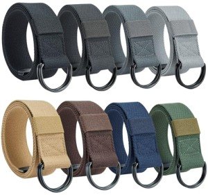 Casual Canvas Belts with D-Ring Buckles - 8 Pack