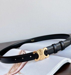 CELINE Triomphe Women's Black Calfskin Belt, Size 85