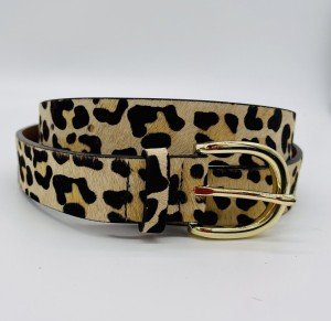 Leopard Print Leather Belt for Women - XS
