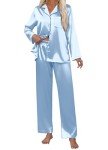 Silk Satin Pajama Set for Women - Clear Blue