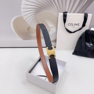 Celine Brown and Black Women's Leather Belt, Size 80