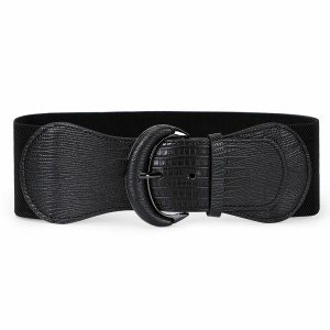 Wide Buckle Elastic Faux Leather Women's Belt