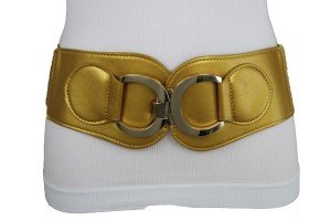 Wide Elastic High Waist Belt with Silver Buckle