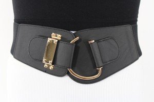 Women's Faux Leather Elastic Waistbelt with Gold Buckle