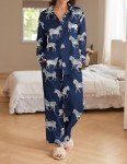 Ekouaer Women's Silk Satin Pajama Set – Black Zebra