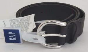 GAP Women's Black Leather Belt with Silver Buckle