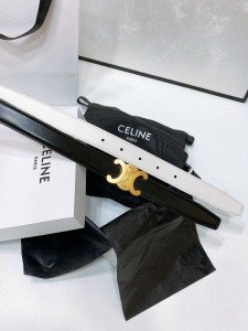 CELINE Women's Classic Black Calfskin Belt, 85cm