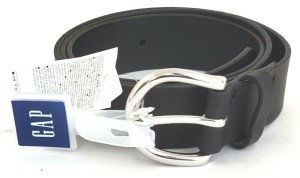 GAP Women's Black Leather Belt with Silver Buckle