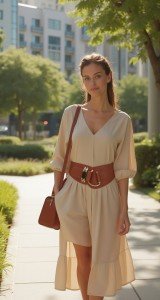 Plus Size Wide Brown Fashion Belt with Gold Buckle