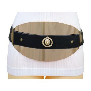 Women's Black Elastic Belt with Gold Lion Coin