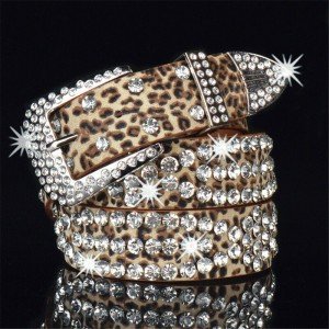 Bling Crystal Studded Cowgirl Adjustable Leather Belt