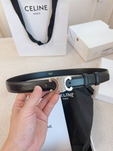 Celine Black Belt with Silver Logo, Size 85