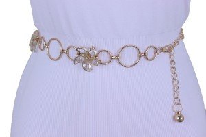 Gold Metal Chain Flower Charm Waist Belt