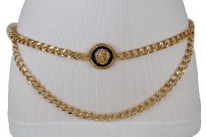 Gold Chain Chunky Links Belt with Lion Charm