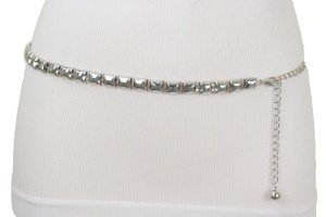 Silver Metal Chain Waistband Belt with Square Charm