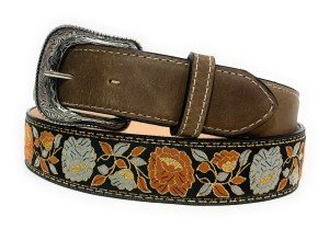 Brown Floral Embroidered Western Cowboy Belt for Women