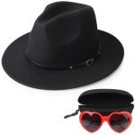 Classic Fedora Hat with Cat Eye Sunglasses Set