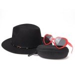 Classic Fedora Hat with Cat Eye Sunglasses Set