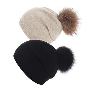 Women’s Knit Wool Beanie with Removable Pom Pom