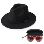 Classic Fedora Hat with Cat Eye Sunglasses Set
