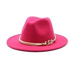 Hot Pink Wide Brim Felt Fedora Hat for Women