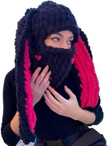 Cute Crochet Bunny Earflap Knitted Beanie - Rose Red