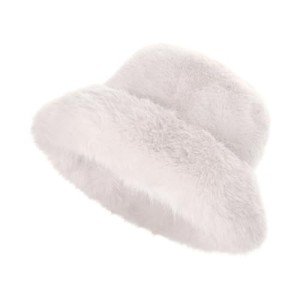 Cozy Faux Fur Bucket Hat for Women (White)