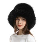 Fluffy Fuzzy Bucket Hat for Women - Black