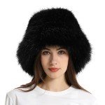 Fluffy Fuzzy Bucket Hat for Women - Black