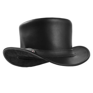 Stylish Black Cowhide Leather Steampunk Top Hat